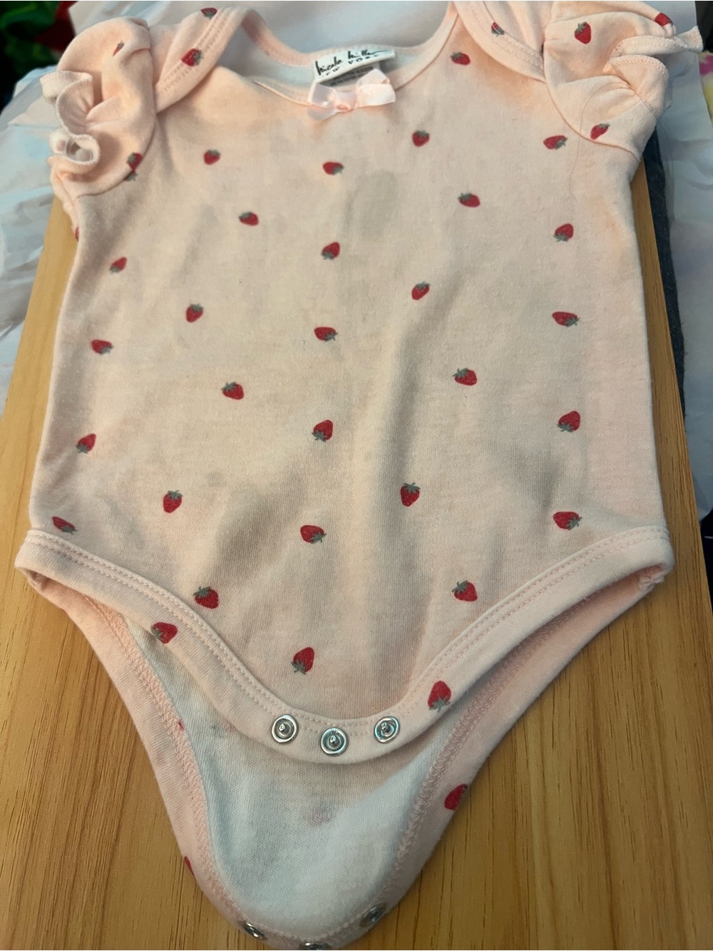 Nicole Miller Light Pink Strawberry Print Baby Bodysuit